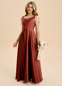 Azazie Popsy Junior Klä av A-Line i Stretch Satin Rosett image7