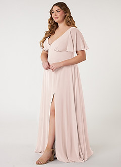 Azazie Kimber Bridesmaid Dresses Rose Petal A-Line Flounce Sleeve Chiffon Dress image8