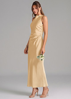 Azazie Evadne Brautjungfernkleider Etui Plissee Stretch-Satin Kleid Gold image1