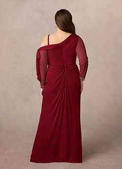 Azazie Marna Mother of the Bride Dresses Burgundy Sheath One Shoulder Mesh Dress image8