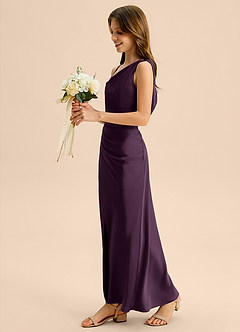 Azazie Madelyn Junior Osłona Zza ramienia Satyna elastyczna Długość podłogi Młodsza druhna Sukienka image3