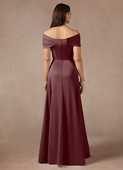 Azazie Amelia Mother of the Bride Dresses Sangria A-Line Off the Shoulder Stretch Satin Dress image6