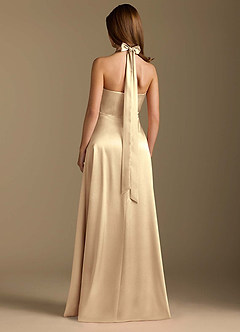 Azazie Tracie Bridesmaid Dresses Gold A-Line Pleated Metallic Satin Dress image2