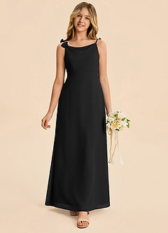 Azazie Gumdrop Junior Black Empire Pleated Chiffon Dress image3