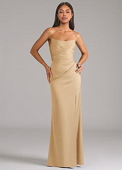 Azazie Marla Bridesmaid Dresses Gold Sheath Strapless Stretch Satin Convertible Dress image1