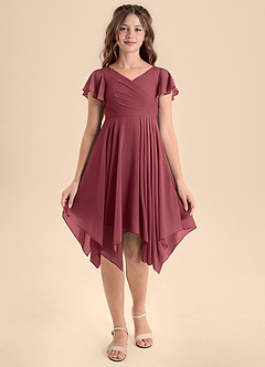 Azazie Janeaurelia Junior Jurk van Chiffon met A-Lijn Geplooid Merlot image6