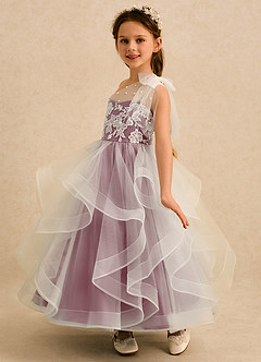 Azazie Zoey Flower Girl Dresses Vintage Mauve Ball-Gown Lace Tulle Dress image5