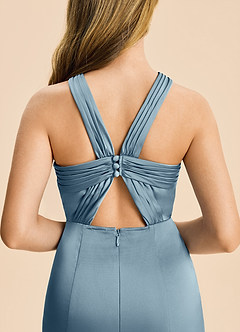 Azazie Rue Junior Dusty Blue Mermaid Pleated Stretch Satin Dress image7