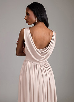 Azazie Novi Bridesmaid Dresses Blushing Pink A-Line with Pockets Stretch Satin Dress image4