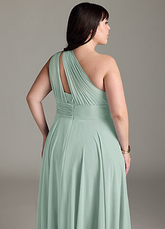 Azazie Charlize Bridesmaid Dresses Agave A-Line One Shoulder Chiffon Dress image13