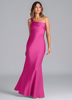 Azazie Driea Brudtärnklänningar Klä av Sjöjungfru i Stretch Satin Ena axeln Fuchsia image3