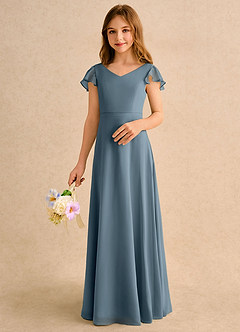 Azazie Nari Girls Formal Flower Girl Dresses Twilight A-Line with Sleeves Chiffon Dress image4