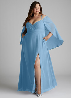 Azazie Cienna Bridesmaid Dresses Steel Blue A-Line Off the Shoulder Chiffon Dress image9