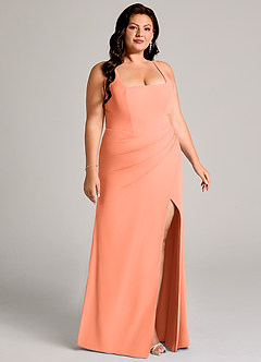 Azazie Mero Bridesmaid Dresses Sunset Sheath Pleated Chiffon Dress image13