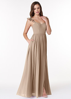 Azazie Metz Brautjungfernkleider A-Linie Herzchen Gerüscht Chiffon Kleid Taupe image3