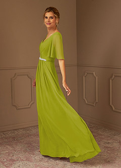 Azazie Tricia Mother of the Bride Dresses Lemongrass A-Line V-Neck Pleated Chiffon Dress image3