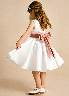 Azazie Sosie Flower Girl Dresses Ivory Mai Tai A-Line Pleated Matte Satin Dress image4