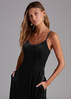 Azazie Moira Bridesmaid Dresses Black A-Line with Pockets Velvet Dress image5