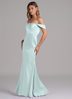 Azazie Miley Bridesmaid Dresses Sea Glass Mermaid Off the Shoulder Stretch Satin Convertible Dress image4