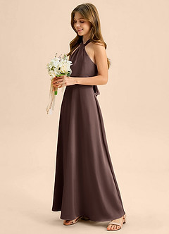 Azazie Beah Junior Ganache A-Line Pleated Stretch Satin Dress image7