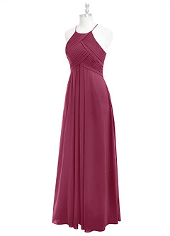 Azazie Ginger Bridesmaid Dresses Mulberry A-Line Halter Pleated Chiffon Dress image8