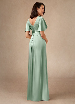 Azazie Emmeline Mother of the Bride Dresses Agave A-Line Pleated Stretch Satin Dress image2