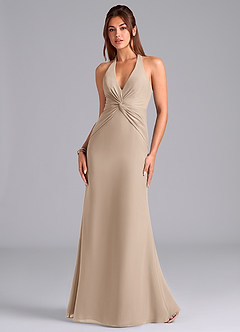 Azazie Valerie Vestidos de damas de honor Vestido de Gris Pardo de Gasa de Corte Sirena con Plisado image4