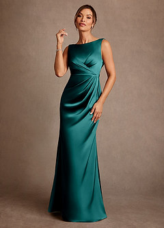Azazie Baltimore Mother of the Bride Dresses Peacock A-Line Pleated Stretch Satin Dress image1