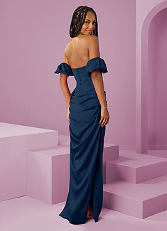 Barbie ♥ Azazie Bridesmaid Dresses Dark Navy Sheath Off the Shoulder Stretch Satin Convertible Dress image2