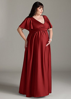 Azazie Verna Maternity Bridesmaid Dresses A-Line Ruched Stretch Satin Floor-Length Dress image12