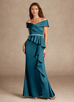 Azazie Dareia Mother of the Bride Dresses Ink Blue Mermaid Off the Shoulder Stretch Satin Dress image6