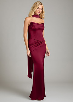 Azazie Sorrel Bridesmaid Dresses Burgundy Mermaid Strapless Stretch Satin Convertible Dress image8