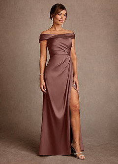 Azazie Bedford Final Sale Ganache Sheath Pleated Stretch Satin Dress image4