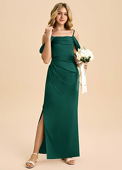 Azazie Saige Junior Emerald Sheath Off the Shoulder Stretch Satin Dress image4
