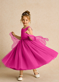 Azazie Pear vestidos de niña de las flores Vestido de Fucsia de Tul de Princesa con Lazo image2