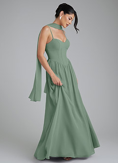 Azazie Alisha Robes de demoiselle d'honneur Robe Trapèze en Mousseline de soie Corset Sauge D'argent image6