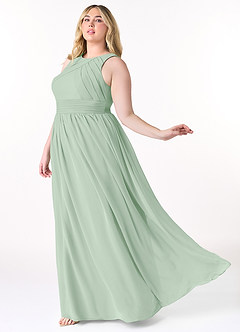 Azazie Harper Robes de demoiselle d'honneur Robe Trapèze en Mousseline de soie Plissée Agave image8