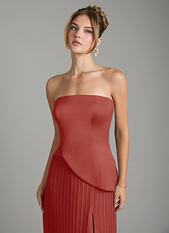 Azazie Tierney Bridesmaid Dresses Terracotta A-Line Strapless Chiffon Convertible Dress image3
