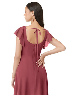 Azazie Bondi Brautjungfernkleider Eine Linie Gestreift Chiffon Kleid Merlot image2