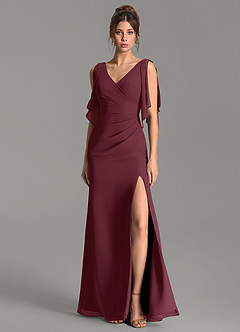 Azazie Ember 신부 들러리 드레스 쉬스 플리츠 쉬폰 바닥 길이 드레스 image1