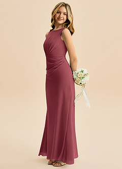 Azazie Floris Junior Robe Trapèze en Mousseline de soie Plissée Merlot image5