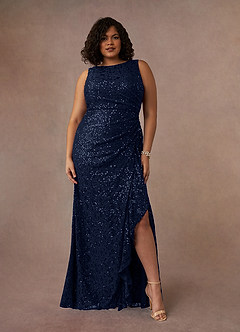 Azazie Eleanora Mother of the Bride Dresses Dark Navy Sheath Sequins Lace Dress image9