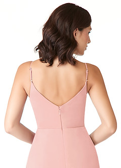 Azazie Evalin Brautjungfernkleider A-Linie V-Hals Gefaltet Gittergewebe Kleid Rosettenrosa image6