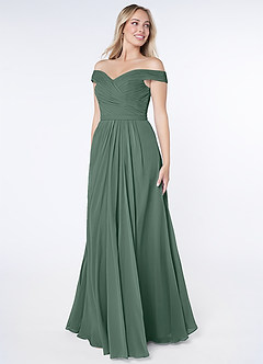 Azazie Audrianna Bridesmaid Dresses Sea Moss A-Line Off-The-Shoulder Gathered Chiffon Convertible Dress image2