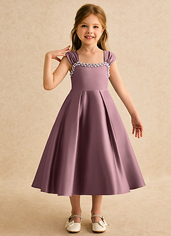 Azazie Yosemite Flower Girl Dresses Vintage Mauve Ball-Gown Sweetheart Neckline Matte Satin Dress image1