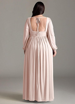Azazie Norah Bridesmaid Dresses Rose Petal A-Line V-Neck Long Sleeve Chiffon Dress image7