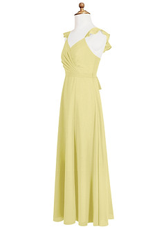 Azazie Emily Junior Robe Trapèze en Mousseline de soie Rayé Sorbet Citron image7