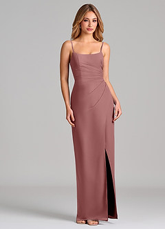 Azazie Calandra Robes de demoiselle d'honneur Robe Fourreau en Mousseline de soie Plissée Rose Du Désert image5