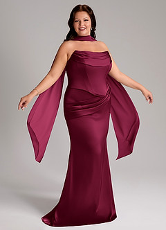 Azazie Sorrel Bridesmaid Dresses Burgundy Mermaid Strapless Stretch Satin Convertible Dress image9