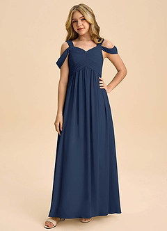 Azazie Lianne Junior Dark Navy A-Line Off the Shoulder Chiffon Dress image3
